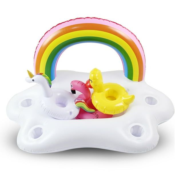 Inflatable Rainbow Cloud Cup Holder Swimming Ring Pool Float Beer Drinking Tray